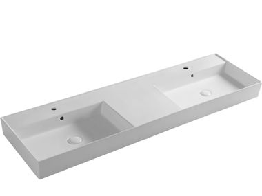 DROP Double rectangular ceramic washbasin By Olympia Ceramica