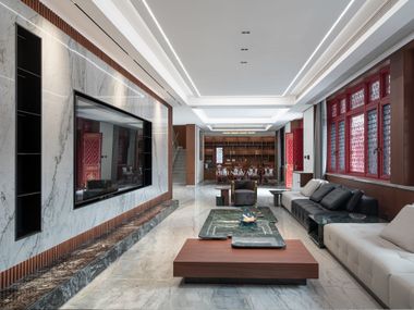 Boiserie en placage de bois Chinese-Style Living Room Wall Panels PERNOVA