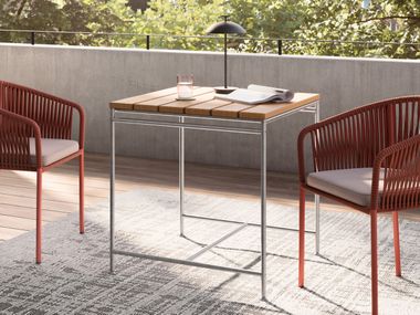 Square stainless steel and teak outdoor table KARLSRUHER TABLE PHOS