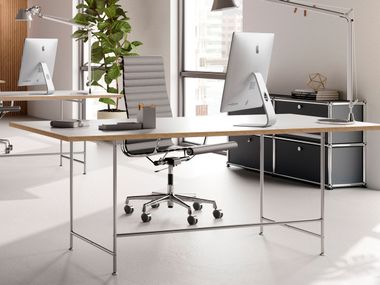 Rectangular Home office stainless steel and wood writing desk KARLSRUHER TABLE (LARGE) PHOS