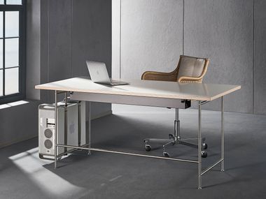 Rectangular Home office stainless steel and wood writing desk KARLSRUHER TABLE (MEDIUM) PHOS