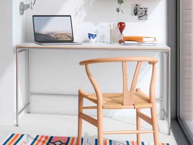 Home office rectangular stainless steel and wood writing desk KARLSRUHER TABLE (SMALL) PHOS