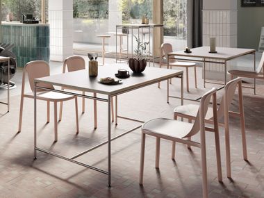 Rectangular stainless steel and wood table KARLSRUHER TABLE PHOS