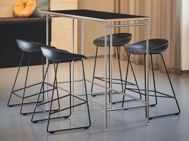 Rectangular stainless steel and wood high table KARLSRUHER TABLE PHOS