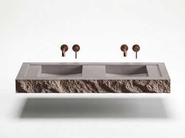 Double wall-mounted natural stone washbasin TRAZA PIMAR