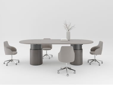 Tavolo da riunione ad altezza regolabile ovale in legno con sistema passacavi DEA ADJUSTABLE PROF