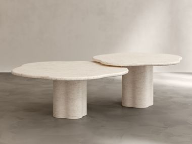 Travertine coffee table with central base for living room AIR Paloma Editions