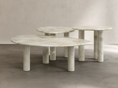 Oval natural stone central coffee table with central base SUNPOET Paloma Editions