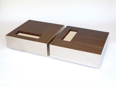 Square low steel and wood coffee table BALLOT BOX Phase Design