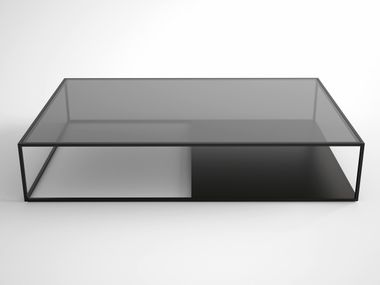 Tavolino rettangolare basso in acciaio e vetro HALF & HALF Phase Design