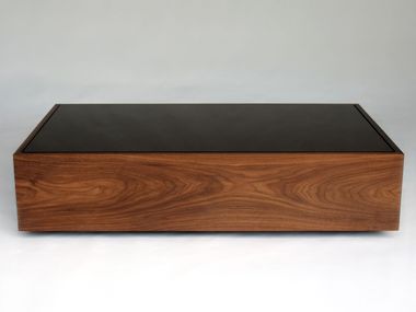 Rectangular low wood and glass coffee table NARCISSIST Phase Design