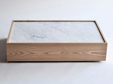 Rectangular low wood and marble coffee table NEMESIS Phase Design