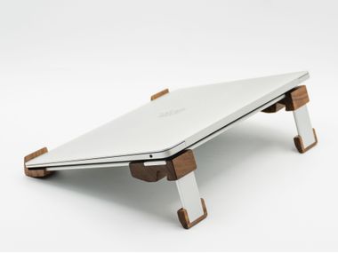 Table-top aluminium and wood Laptop support 1G Più PLUS