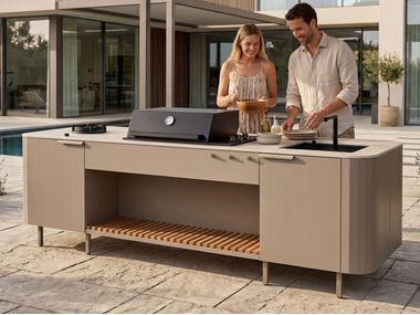 Outdoor kitchen with barbecue, sink and refrigerator ISLA Q-boo