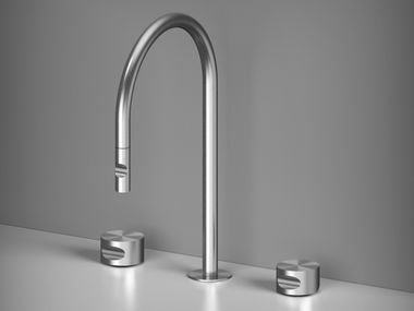 Steel kitchen mixer tap with individual rosettes IDEALAQUA INOX 2.563.23.700 QuadroDesign
