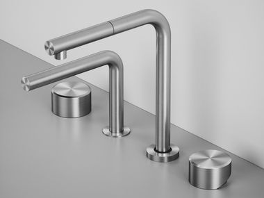 Steel kitchen mixer tap with individual rosettes IDEALAQUA INOX 663.16.421.1 QuadroDesign