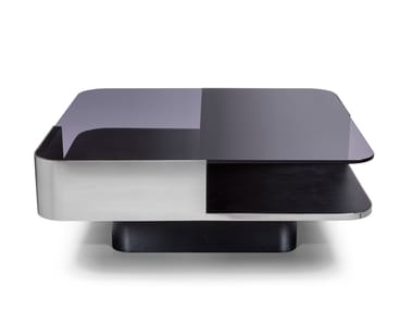 RED EDITION, LOUNGE Tavolino rettangolare in legno e vetro in stile anni 70 da salotto