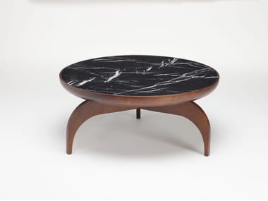 Tavolino rotondo in noce e marmo BABYLONE REDA AMALOU DESIGN