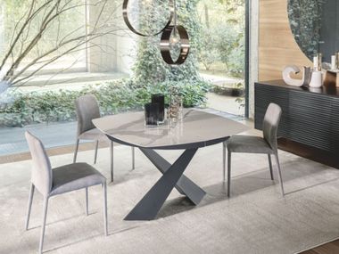 Extendable ceramic table with shaped or round top LIVING ROUND & SQUARE RIFLESSI