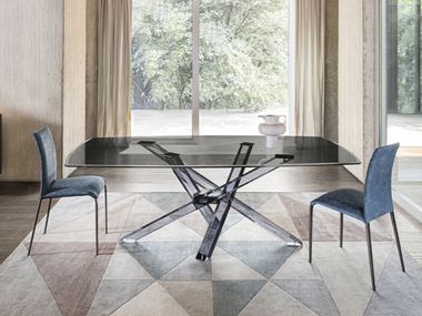 Fixed table with glass top and methacrylate base SHANGAI LIMITED EDITION RIFLESSI