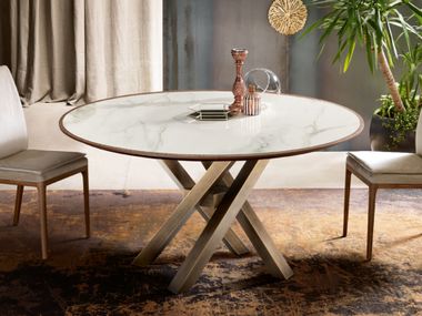 Fixed table with wooden top and ceramic insert SHANGAI RIFLESSI