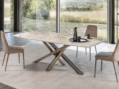 Fixed marble table with inclined overlapping legs SHANGAI RIFLESSI
