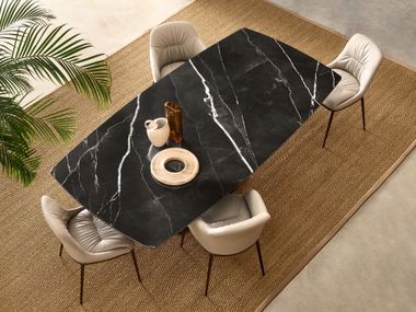 Fixed or extendable table with ceramic top and central metal columns TOWER RIFLESSI