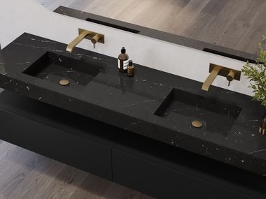 Double wall-mounted marble washbasin ANDROMEDA SLIM MARBLE RILUXA