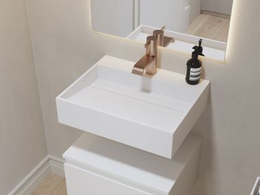 Wall-mounted Corian® handrinse basin CASSIOPEIA MINI SLIM CORIAN® RILUXA