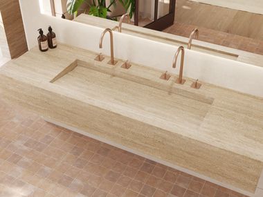 Wall-mounted travertine washbasin CASSIOPEIA PLUS DEEP TRAVERTINE RILUXA