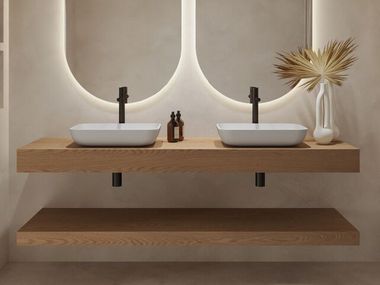 Double solid wood washbasin countertop HYLAS WOOD RILUXA