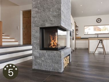RIII 55x80x46 Star Wood-burning 3-sided fireplace By RUEGG