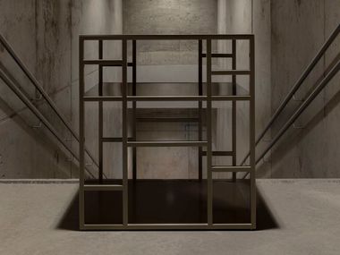 Powder coated steel high side table with integrated magazine rack FORO RYTSOLA
