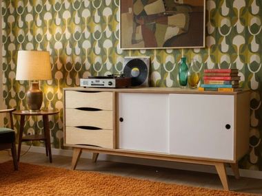 Wooden sideboard with drawers with sliding doors SOSIXTIES 2 DOORS Radis