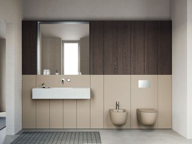 Mobile in Fango Luce, rovere Tobacco e Corian® Antarctica VISION EVOKE Rexa