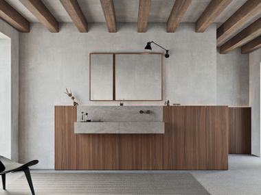 Composizione in noce Canaletto e Corian® Artista Dust VISION EVOKE Rexa