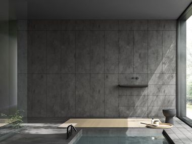 Composizione in Corian® Carbon Aggregate e Shark Nero VISION ICON Rexa
