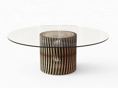 Tavolo rotondo in legno di Barrique con base centrale STAVE TABLE Riva 1920