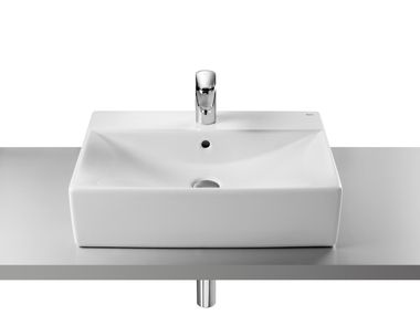 Countertop rectangular porcelain washbasin with overflow DIVERTA 32711G..0 Roca