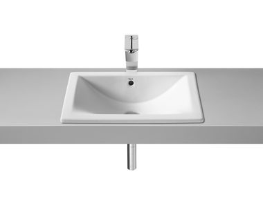 Semi-inset rectangular porcelain washbasin with overflow DIVERTA 32711 Roca