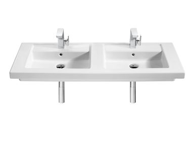 Double wall-mounted porcelain washbasin PRISMA 327540..0 Roca