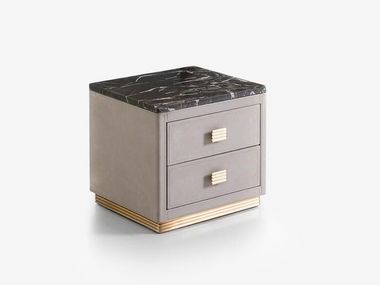 Comodino rettangolare in pelle con piano in marmo RUBIK Rugiano