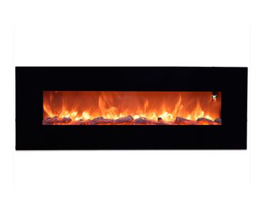 Wall-mounted electric glass and steel fireplace APRICA SINED