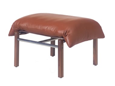 Leather wood and steel ottoman SLING | Ottoman