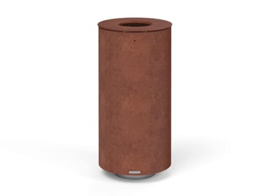 Portarifiuti in acciaio Corten™ con coperchio con portacenere SPENCER C Metalco