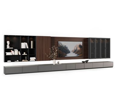 Módulo de arrumação de parede modular de madeira e vidro com luzes integradas CHARM Saloni