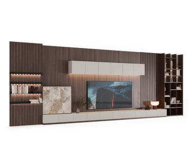 Módulo de arrumação de parede modular de madeira com luzes integradas GAMA Saloni