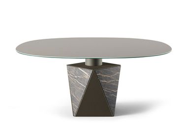 Etched glass table with sculptural base PENTAGON Saloni