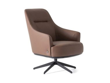 Swivel leather armchair with armrests PIRI Saloni