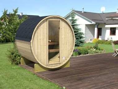 Aussensauna aus Holz BARREL 160 Saunamo